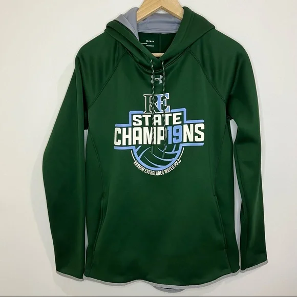 Under Armour Coldgear Green Fleece Lined Hoodie Sweater Men's Sz Medium Preowned - Picture 1 of 8